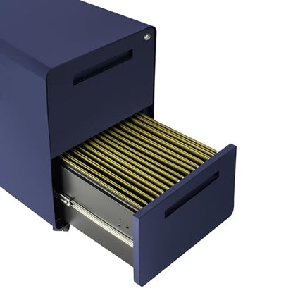 Laura Davidson Furniture Stockpile 2 Drawer Mobile File Cabinet with Lock - Under Desk Metal Filing Cabinet, Legal/Letter File Folders, Wheels and Stationary Feet, Pre-Assembled, Navy Blue - color: Navy Blue