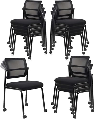 CLATINA Stacking Armless Office Guest Chair with Wheels,Stackable Mesh Waiting Room Reception Desk Chairs with Adjustable Backrest for Conference Lobby Side School, Black, 12PK - size: 12 Pack