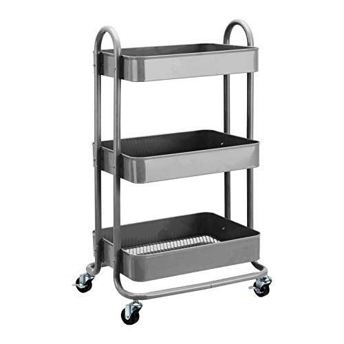 Amazon Basics 3-Tier Rolling Utility or Kitchen Cart, Lockable Wheels, Multifunctional Storage, Mobile Shelving Unit, Metal Storage Organizer, Charcoal - color: Charcoal
