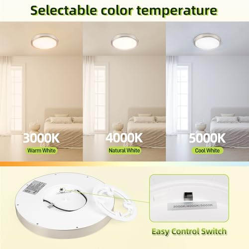 hykolity 9 Inch Selectable CCT LED Round Flat Panel Light,1800LM,2 Pack | 18W 3000K/4000K/5000K, Edge-Lit Flush Mount Ceiling Light Fixture for Kitchen, Bedroom, Laundry and Closet Room,Brush Nickel - color: Brush Nickel, size: 9 inch
