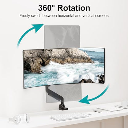 MOUNT PRO Single Monitor Mount for Max 43 Inch Ultrawide Computer Screen, Premium Aluminum Heavy Duty Monitor Arm Holds 6.6lbs to 33lbs, Gas Spring Full Motion Display Desk Stand, VESA Mount - size: Max 43", style: Single