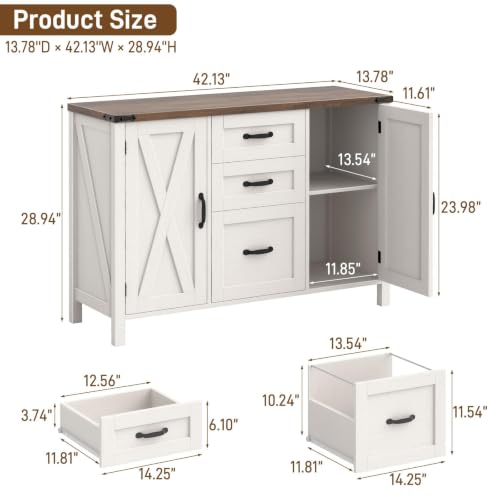 Vabches File Cabinet with 3 Drawers Fits Files Letter/A4 Size, Rustic White - color: Rustic White