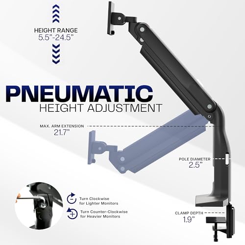 VIVO Aluminum Ultrawide Monitor Stand, Classic, Fits up to 49 inch Computer Screens, Single Articulating Pneumatic Arm, C-Clamp and Grommet Desk Mount, Max VESA 200x100, Black, STAND-V100H - style: Classic