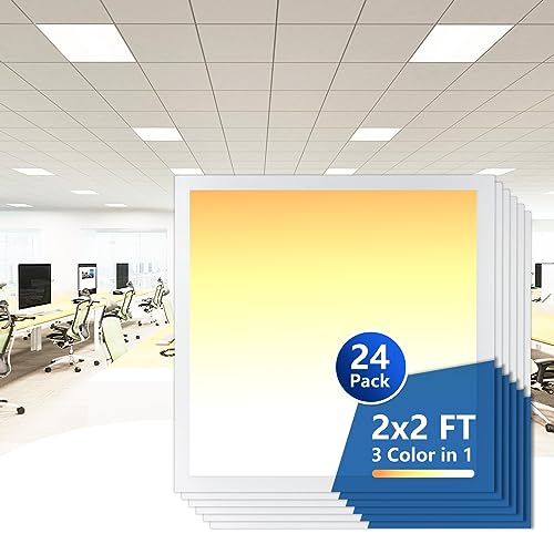 CycevSun 2x2 LED Drop Ceiling Lights Flat Panel Fixture, 24 Pack | 0-10V Dimmable, 3000K 4000K 5000K Switchable, 20/30/40W Selectable, 120-277V, ETL Listed, Office, Commercial, Classroom - size: 2x2 FT