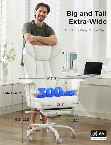 amseatec Big and Tall Office Chair, Reclining Executive Chair with Footrest - color: All White