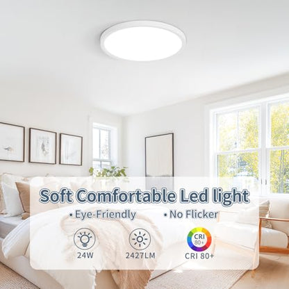 6 Pack 11.4 Inch LED Flush Mount Ceiling Light, ETL,24W, 2427LM | 3000K/3500K/4000K/5000K/6500K CCT Selectable, 0.66in Ultra Thin Round Flat Panel Ceiling Light Fixture for Bedroom, Kitchen - color: White, size: 11.4"-6pk