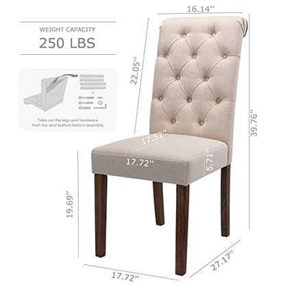 COLAMY Button Tufted Dining Chairs Set of 6, Accent Parsons Diner Chair Upholstered Fabric Dining Room Chairs Stylish Kitchen Chairs with Solid Wood Legs and Padded Seat - Dark Beige - color: Beige, size: set of 6