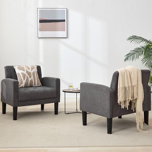 Upholstered Accent Chairs Set of 2, Tufted Armchairs for Living Room - color: Dark Grey