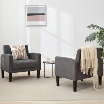 Upholstered Accent Chairs Set of 2, Tufted Armchairs for Living Room - color: Dark Grey