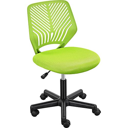 Yaheetech Small Desk Chair, Armless Adjustable Swivel Seat, Green | Padded mesh seat and ventilated resin back, compact armless frame rolls and adjusts for study and small desks, holds 300 lb. - color: Green