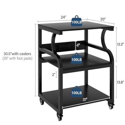 Natwind 3 Tier Large Printer Stand, 24"x20", with Charging Station,Black - color: Black