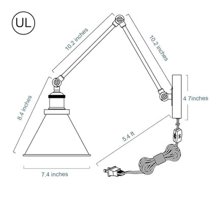 LALUZ Black Wall Sconces Lighting, Modern Swing Arm Plug-in or Hardwired Adjustable Wall Lamp with Antique Silver Finish for Bedroom, Kitchen, and Living Room - size: 12" W Antique Silver