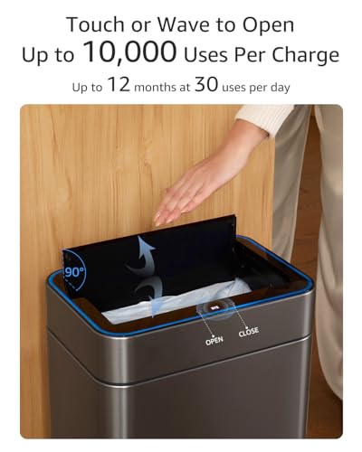 Kitchen Trash Can with Lid 13 Gallon, Automatic Touchless Sensor with Legs | Smart Butterfly Soft-close Lid, 2400mAh Rechargeable Battery, with 20 Trash Bags for Office Bedroom - color: 20 Count Trash Bags
