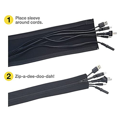 Wrap-It Storage Zipper Cable Sleeve, Black, 24", 4-Pack - size: 24in (4-Pack)