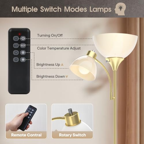 GERGO Torchiere Floor Lamp with Remote Control and Adjustable Reading Light - color: Golden