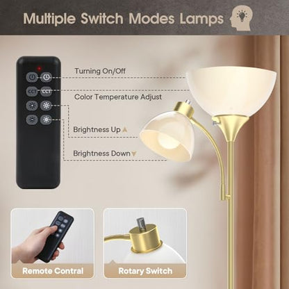 GERGO Torchiere Floor Lamp with Remote Control and Adjustable Reading Light - color: Golden
