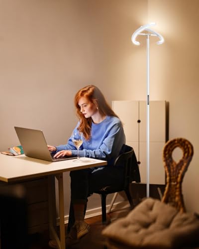White Floor Lamp, Modern Stepless Dimmable Standing Lamp 3000-6000K, 20W LED Rotatable Reading Tall Lamp, Touch & Remote Control Uplighter Floor Lamps for Living Room Bedroom Office - color: White