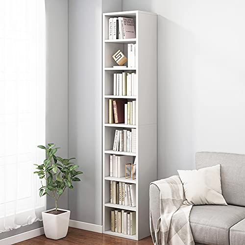 IOTXY Small Narrow Corner Bookcase - 71" Tall Gap Storage Cabinet, White | Modern Minimalist Style, MDF Material, Adjustable Shelves, 8 Cubes Open Bookshelf, Floor Tower Rack, Space-Saving Organizer - color: White, size: 8-Cubes without Door