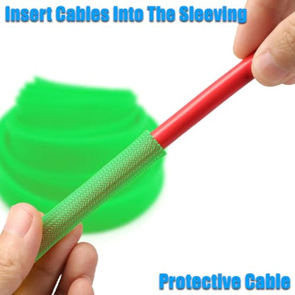 25ft PET Expandable Braided Cable Sleeve 1/2inch(12mm) Pet Braided Cable Sleeve for Audio Video Device Wire Automotive Wire (Green) - color: Green, size: 12mm"(1/2 inch)