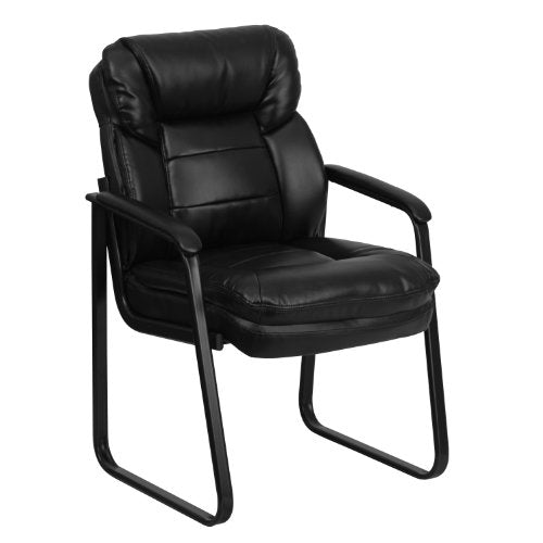 EMMA + OLIVER Black LeatherSoft Side Chair with Lumbar Support and Sled Base - color: Black Leathersoft