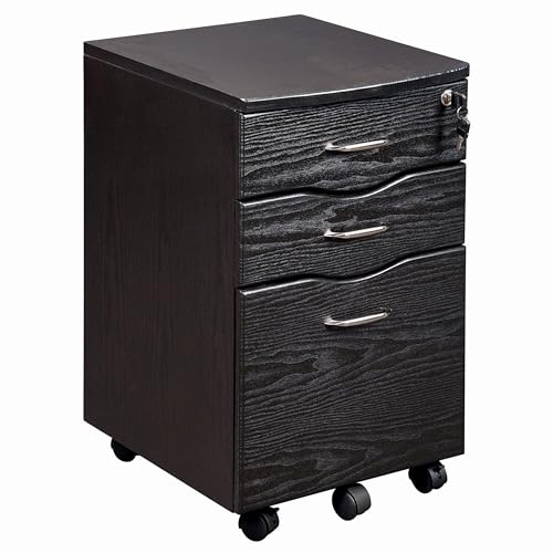 3‑Drawer Rolling File Cabinet w/ Lock, Under‑Desk Storage & Wheels,Espresso | Rolling 3‑drawer file cabinet with lock, wheels, mobile storage ideal for under‑desk use in home office, espresso brown