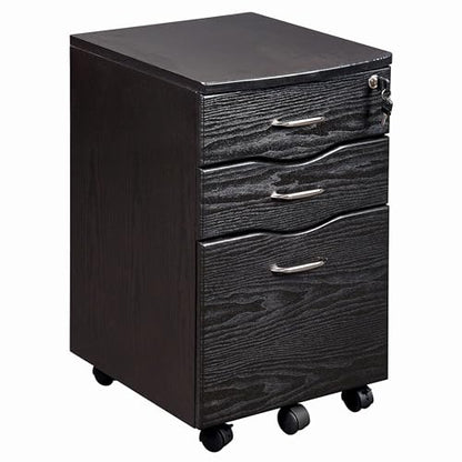 3‑Drawer Rolling File Cabinet w/ Lock, Under‑Desk Storage & Wheels,Espresso | Rolling 3‑drawer file cabinet with lock, wheels, mobile storage ideal for under‑desk use in home office, espresso brown