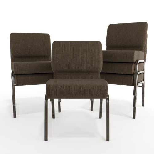 Flash Furniture HERCULES Series 21''W Stacking Church Chair in Brown Fabric - Gold Vein Frame - color: Brown Fabric/Gold Vein Frame, size: Set of 1