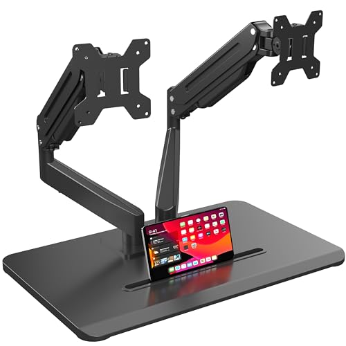 suptek Dual Monitor Mount Gas Spring Monitor Arm Desk Stand with Base,Free Standing Pneumatic Height Adjustable Monitor Stand for 17 to 34 inch,Holds up to 24.25 lbs,Black(ML8SPX) - size: 17"-34"