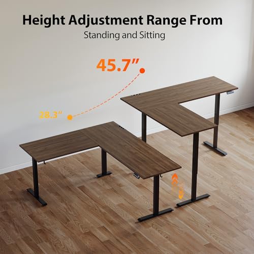 Agilestic 63 x 55 Inch L Shaped Electric Standing Desk, Dark Walnut - color: Dark Walnut, size: 63x55 Inch
