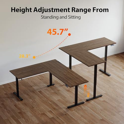 Agilestic 63 x 55 Inch L Shaped Electric Standing Desk, Dark Walnut - color: Dark Walnut, size: 63x55 Inch