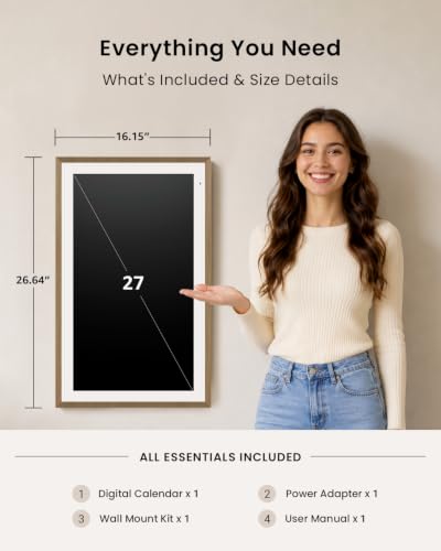 Apolosign 27-inch Digital Calendar, Smart Wall Planner with Calendar Sync, Chore Chart, Install Apps & Widget, Electronic Touchscreen Display for Family Schedules, Dual Mode, Wall Mount Included (Teak) - color: Teak