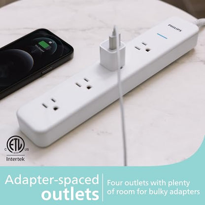 Philips 4-Outlet Surge Protector Power Strip, 4 Ft Braided Extension Cord - style: 4 Outlet