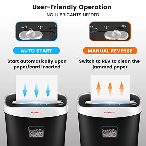 VidaTeco Paper Shredder for Home Office Heavy Duty with 60 Mins Running with US Patented Cutter,Shred CD/Card with Extra Large Bin,AUTO Jam Proof(ETL) (10-Sheet Micro-Cut)