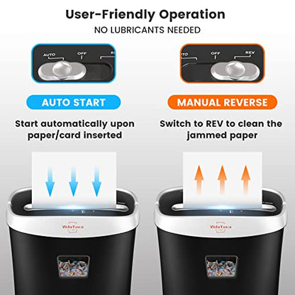 VidaTeco Paper Shredder for Home Office Heavy Duty with 60 Mins Running with US Patented Cutter,Shred CD/Card with Extra Large Bin,AUTO Jam Proof(ETL) (10-Sheet Micro-Cut)
