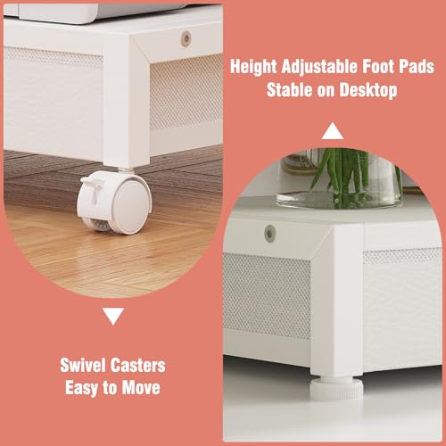 VENNQD 2-Tier Desktop Printer Stand with 2 Fabric Drawers, Prtiner Table with Storage Shelf, Desk Organizer for Home Office,3D Printer,Fax Machine,Scanner (White, 2 Tier) - color: White