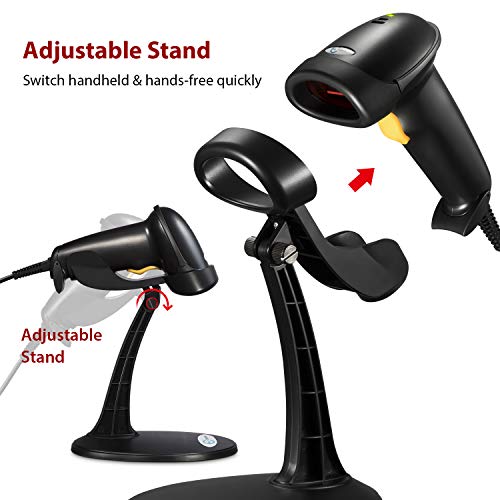 Esky Barcode Scanner with Stand, Wired Handheld Bar Code Scanner with Adjustable Stand, Automatic 1D USB Laser Scanner Support Windows/Mac/Linux for Store, Supermarket, Warehouse, Library - size: 1 Pack