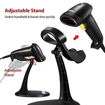 Esky Barcode Scanner with Stand, Wired Handheld Bar Code Scanner with Adjustable Stand, Automatic 1D USB Laser Scanner Support Windows/Mac/Linux for Store, Supermarket, Warehouse, Library - size: 1 Pack