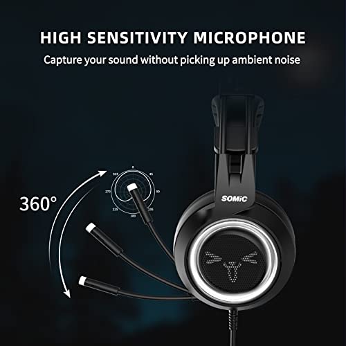 SOMIC Stereo Gaming Headset with Mic for PS4, PS5, Xbox One, PC, Mobile Phone, 3.5MM Sound Detachable Cat Ear Headphones Lightweight Self-Adjusting Over Ear Office Headphones G951S Black - color: Black