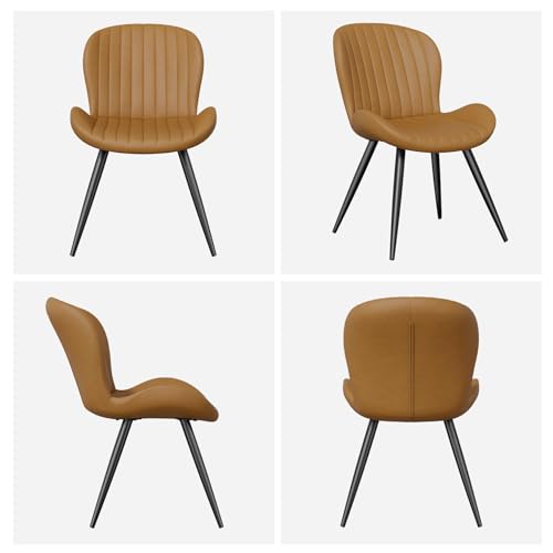 Dining Chairs Set of 2 Modern Fabric Dining Room Chairs Upholstered Dining Chairs with Thick Cushions Metal Legs Armless Back Chair for Kitchen and Living Room Brown - color: Brown (Fabric), size: Set of 2
