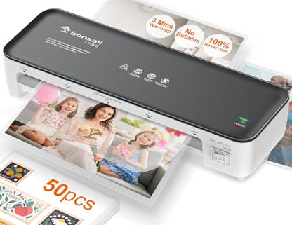 Bonsaii 9 Inch Laminator Machine with 50 Laminating Sheets, Jam-Free Tech - color: Grey