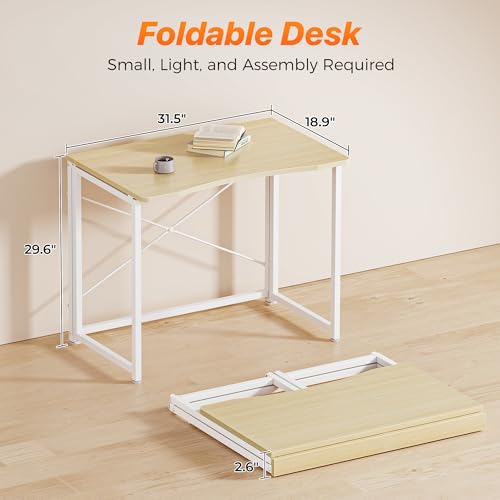 Huuger Folding Desk for Small Spaces, 31.5 Inch Foldable Computer Table - color: Oak, size: 18.9"D X 31.5"W