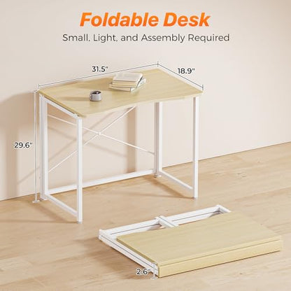 Huuger Folding Desk for Small Spaces, 31.5 Inch Foldable Computer Table - color: Oak, size: 18.9"D X 31.5"W