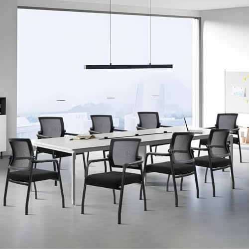 Desk Chair No Wheels with Adjustable Mesh Backrest, Arm Chair with Ergonomic Lumbar Support and Thickened Seats Cushion, Waiting Room Chairs for Office School Church Guest Reception, 8PACK - color: Adjustable Back, size: 8 Pack