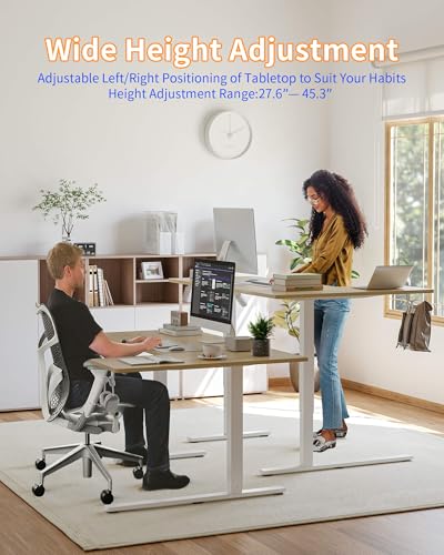 YIHAYO Reversiable L-Shaped Electric Standing Desk, 55 Inches Stand Up Corner Desk, Sit and Stand Up for Work Office Home, Ergonomic Rising Computer Table with Splice Board, Natural - color: White Frame/Natural Top, size: 55*36 Inch