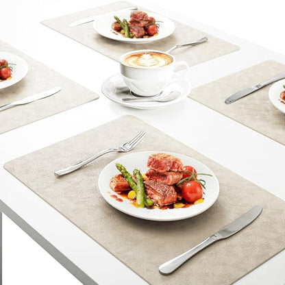 Beige Plastic Vinyl Placemats Set of 12, Waterproof Heat Resistant Table Mats,Faux Leather Wipeable Washable Easy Clean Non-Slip Place Mats for Indoor Outdoor(12,Beige) - color: Beige