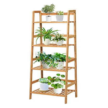 COSTWAY 4-Tier Ladder Shelf, Bamboo Plant Stand Rack | Freestanding Bookcase, Flower Stand Rack Holder for Garden, Balcony, Living Room, Bedroom (Natural) - color: Natural, size: 19" x 12.5" x 45" (L x W x H)