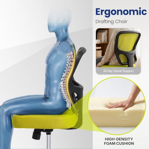 Armless Office Chair, Tall Ergonomic Office Chair for Standing Desk, Adjustable Height Mesh Computer Chair with Foot Ring & Wheels, Rolling Home Office Desk Chair - color: Green