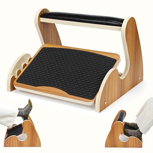 Dual Layer Wooden Footrest Under Desk, Ergonomic Foot Stool