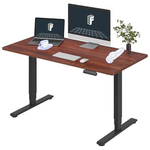 FLEXISPOT E6 3-Stage Dual Motor Electric Standing Desk 55 x 28 Sit Stand Up Desk, Holds 220 lbs, Adjustable Height w/Memory Presets, One-Piece Mahogany Desktop & Black Frame, Ships in 2 Boxes - color: Black Frame + Mahogany Top, size: 55"x28" Whole-Piece