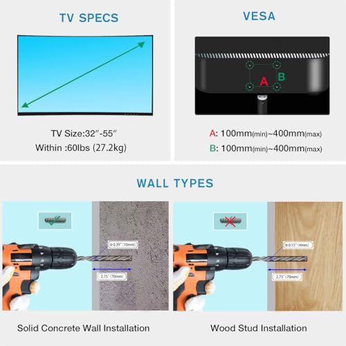NB North Bayou TV Wall Mount, Full Motion TV Wall Bracket for Most 32-55 Inch TV/Flat Screen/LED/Monitors, Swivel Tilt with Articulating Arms, Rotating, Max VESA 400x400mm up to 60lbs